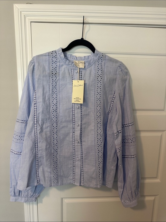 Easy Clothes Tops - Easy Clothes Light Blue Eyelet Button Front Blouse Size M/L